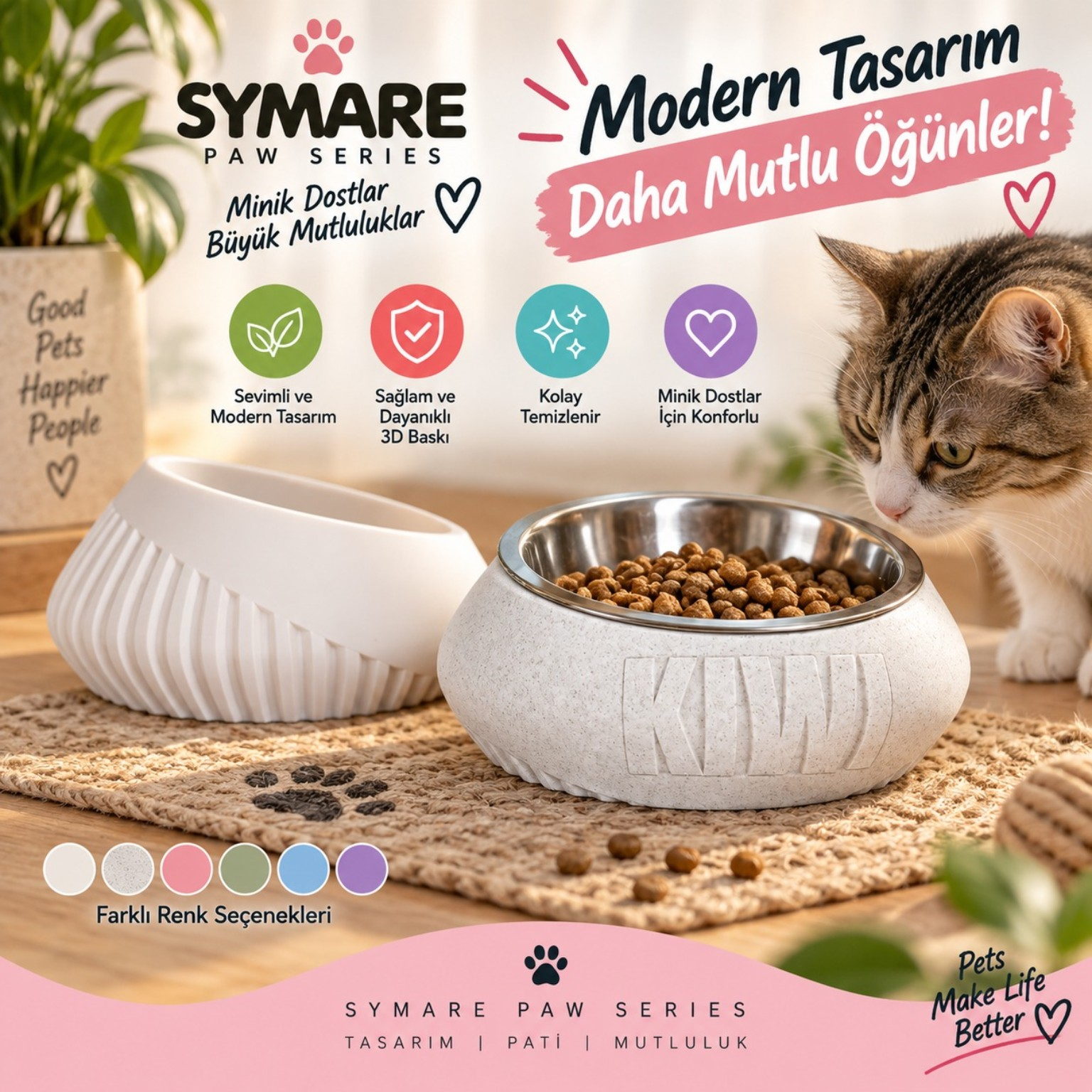 Çift Hazneli Mama Kabı - SYMARE Paw Series